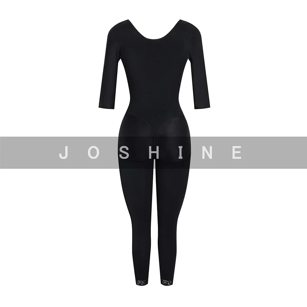 Women's Long Sleeved Full Body Shaperwear Elastic Postpartum & Post Surgery Bodysuits with Side Zipper Front Breasted Girdles