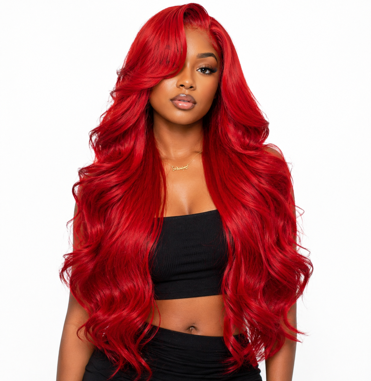 Red HD Lace Front Body Wave Wig – Premium Blend 70% Human Hair, Pre-Plucked 13x4 Lace