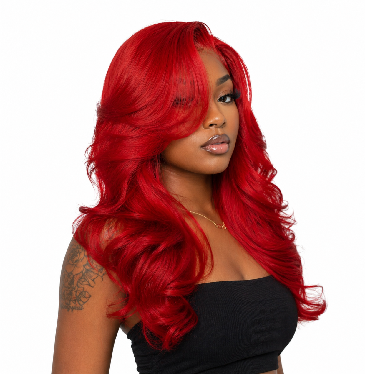 Red HD Lace Front Body Wave Wig – Premium Blend 70% Human Hair, Pre-Plucked 13x4 Lace