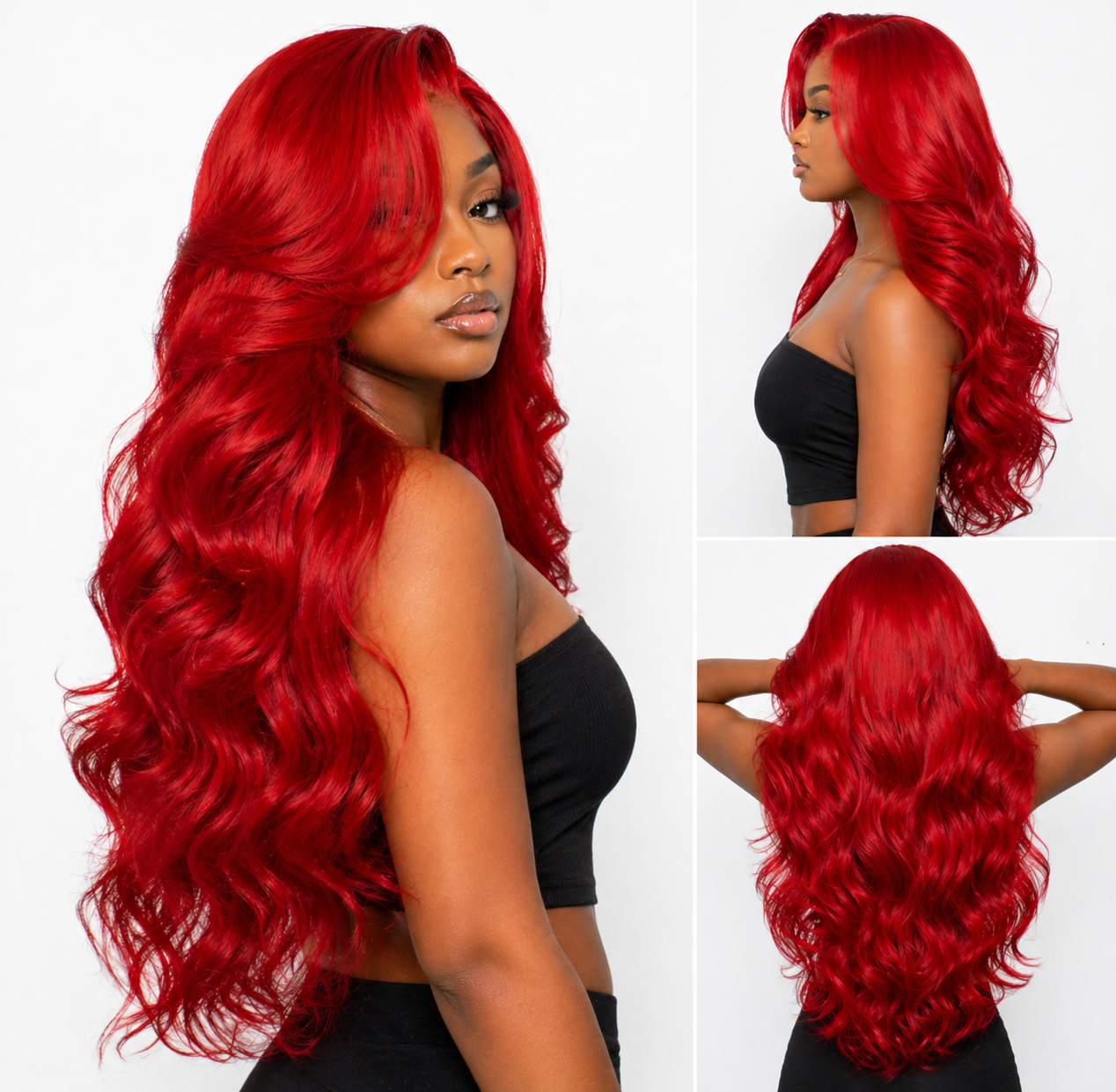 Red HD Lace Front Body Wave Wig – Premium Blend 70% Human Hair, Pre-Plucked 13x4 Lace
