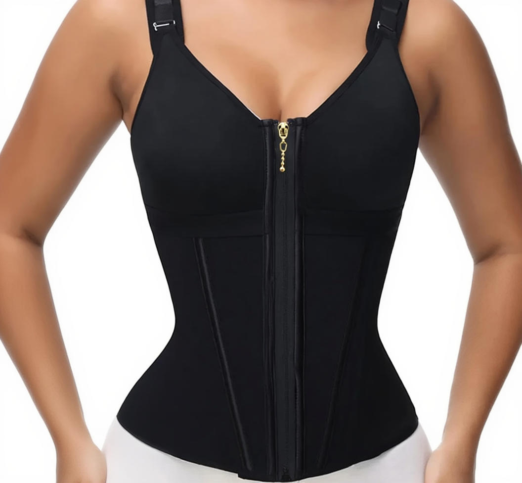 Shapewear Women Colombian Fajas Waist Trainer Tummy Control Vest Body Shaper 17 Steel Bones 3-Row Hooks Zipper Adjustable Strap