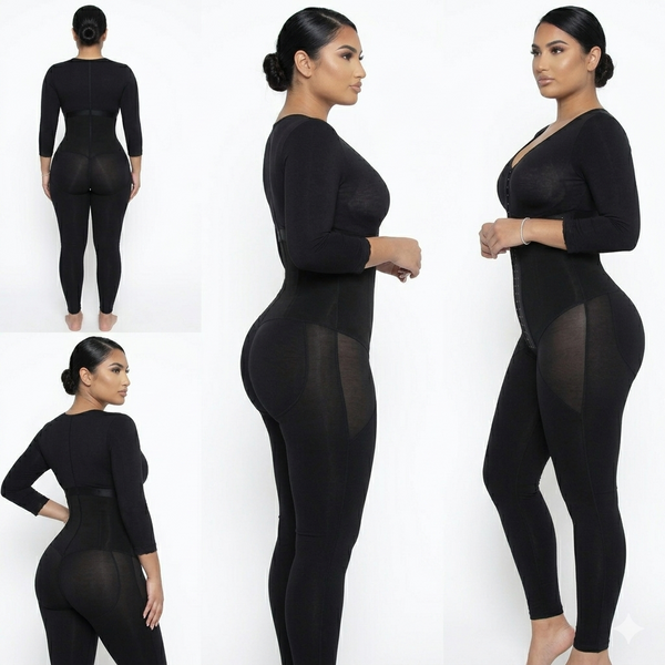Colombian Full Body Shapewear Bodysuit  Postpartum & Post Surgery  Snatched Waist Tummy Control Long Sleeve