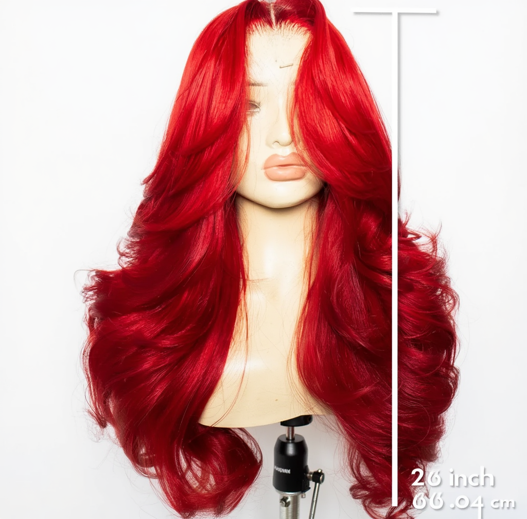 Red HD Lace Front Body Wave Wig – Premium Blend 70% Human Hair, Pre-Plucked 13x4 Lace