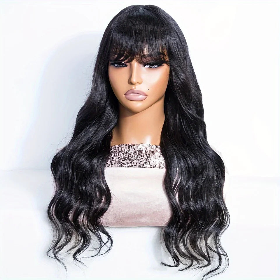 Body Wave Human Hair Wigs With Bangs Brazilian Remy Hair Wigs Machine Made Wig Natural Color For Women 200% Density