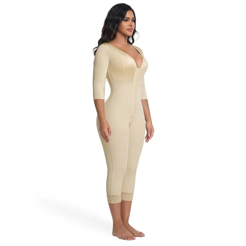 Women's Shapewear Bodysuit Zipper Mid Sleeve Tightening Enhanced Abdomen Hip Lifting Body Sculpting Underwear Breathable Poly...