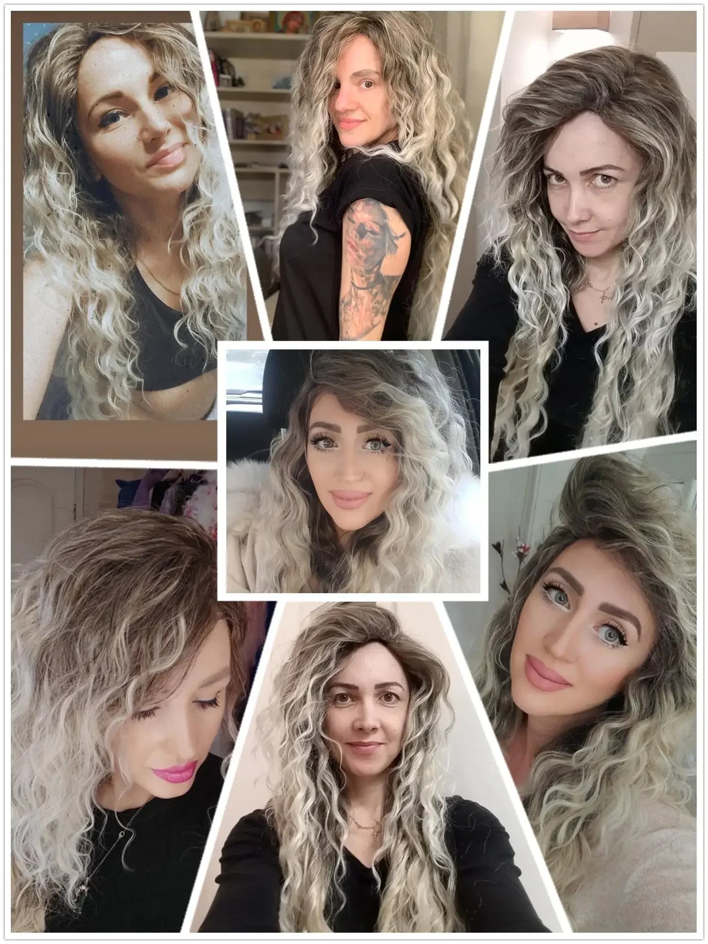 Synthetic Wigs Women Long Hair Ash Blonde Curly Wig Female Natural Wavy Drag Queen Regular Wig 80s Brown Ombre Wigs for Girls