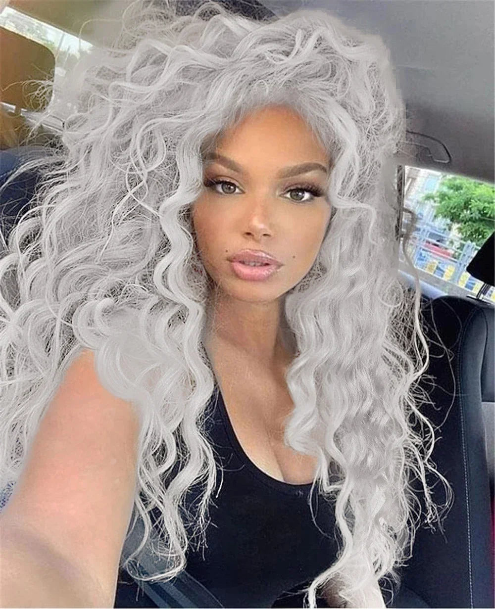 Synthetic Wigs Women Long Hair Ash Blonde Curly Wig Female Natural Wavy Drag Queen Regular Wig 80s Brown Ombre Wigs for Girls