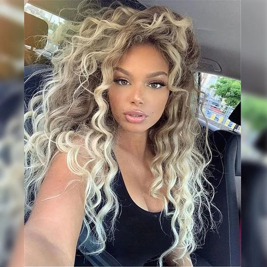 Synthetic Wigs Women Long Hair Ash Blonde Curly Wig Female Natural Wavy Drag Queen Regular Wig 80s Brown Ombre Wigs for Girls
