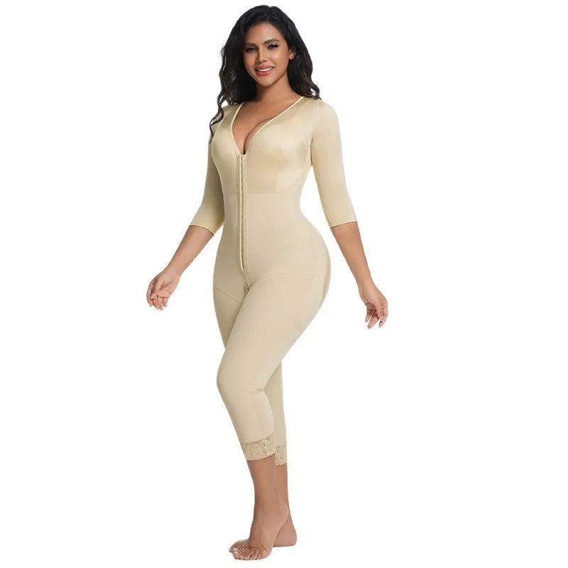 Women's Shapewear Bodysuit Zipper Mid Sleeve Tightening Enhanced Abdomen Hip Lifting Body Sculpting Underwear Breathable Poly...