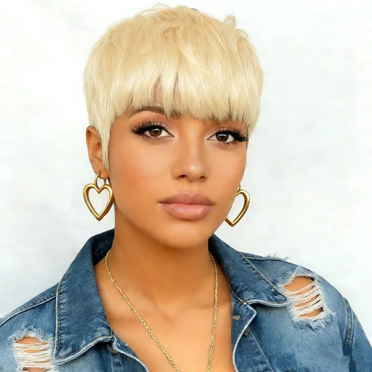 150% density pixie wig 6inch brown/99j/natural black color pixie cut machine made wig for women pixie straight human hair wig