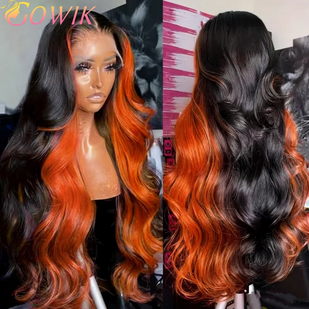 Highlight Ombre Orange Body Wave 13x6 Lace Front Wigs Human Hair 13x4 Hd Lace Frontal Wigs Brazilian Pre Plucked Wigs For Women