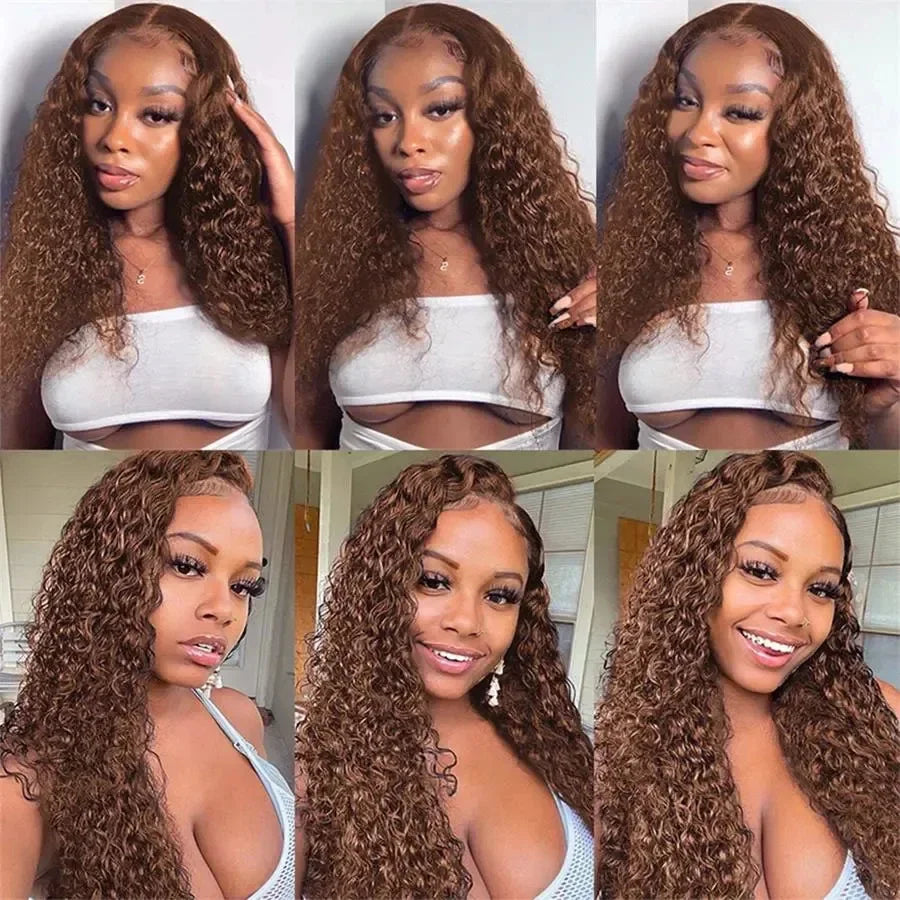 13x4 Chocolate Brown Lace Front Wigs Colored 13x6 HD Transparent Curly Lace Front Human Hair Wig Deep Wave Frontal Wig For Women