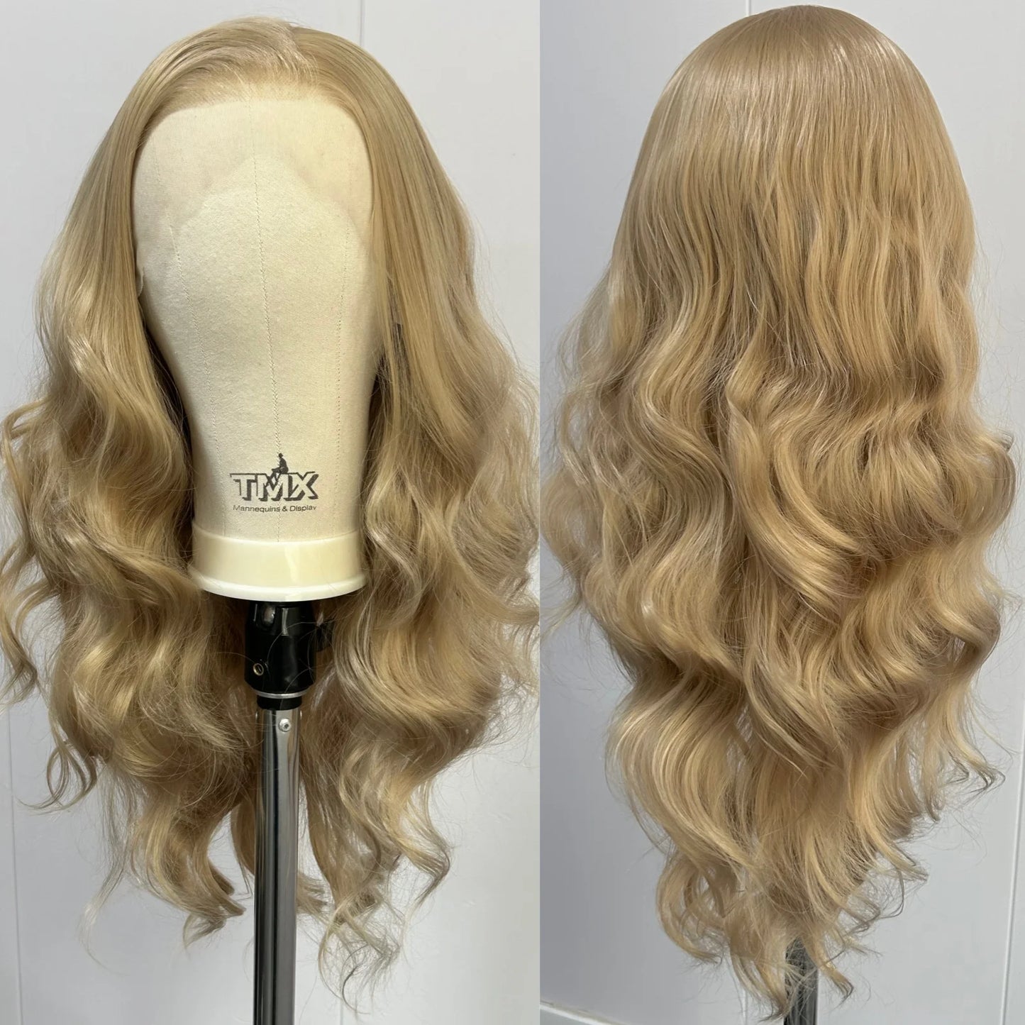 Long Blonde Curly Wavy Synthetic Loose Body Wave Lace Front Wigs for Women Free Part Ash Blonde Natural Looking Heat Resisant