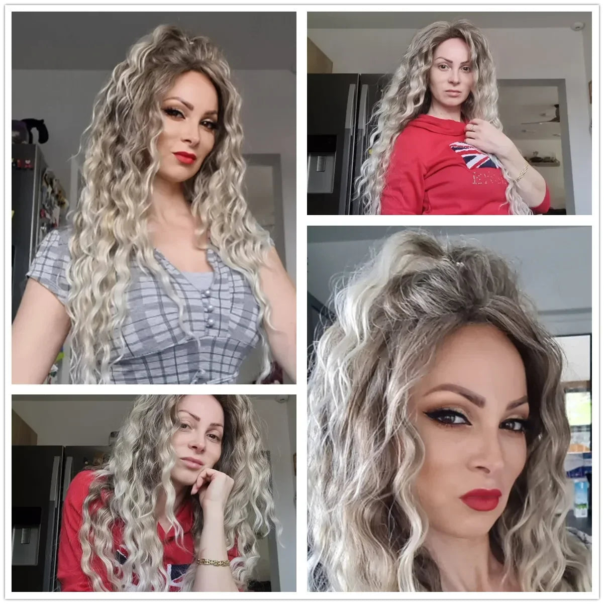Synthetic Wigs Women Long Hair Ash Blonde Curly Wig Female Natural Wavy Drag Queen Regular Wig 80s Brown Ombre Wigs for Girls