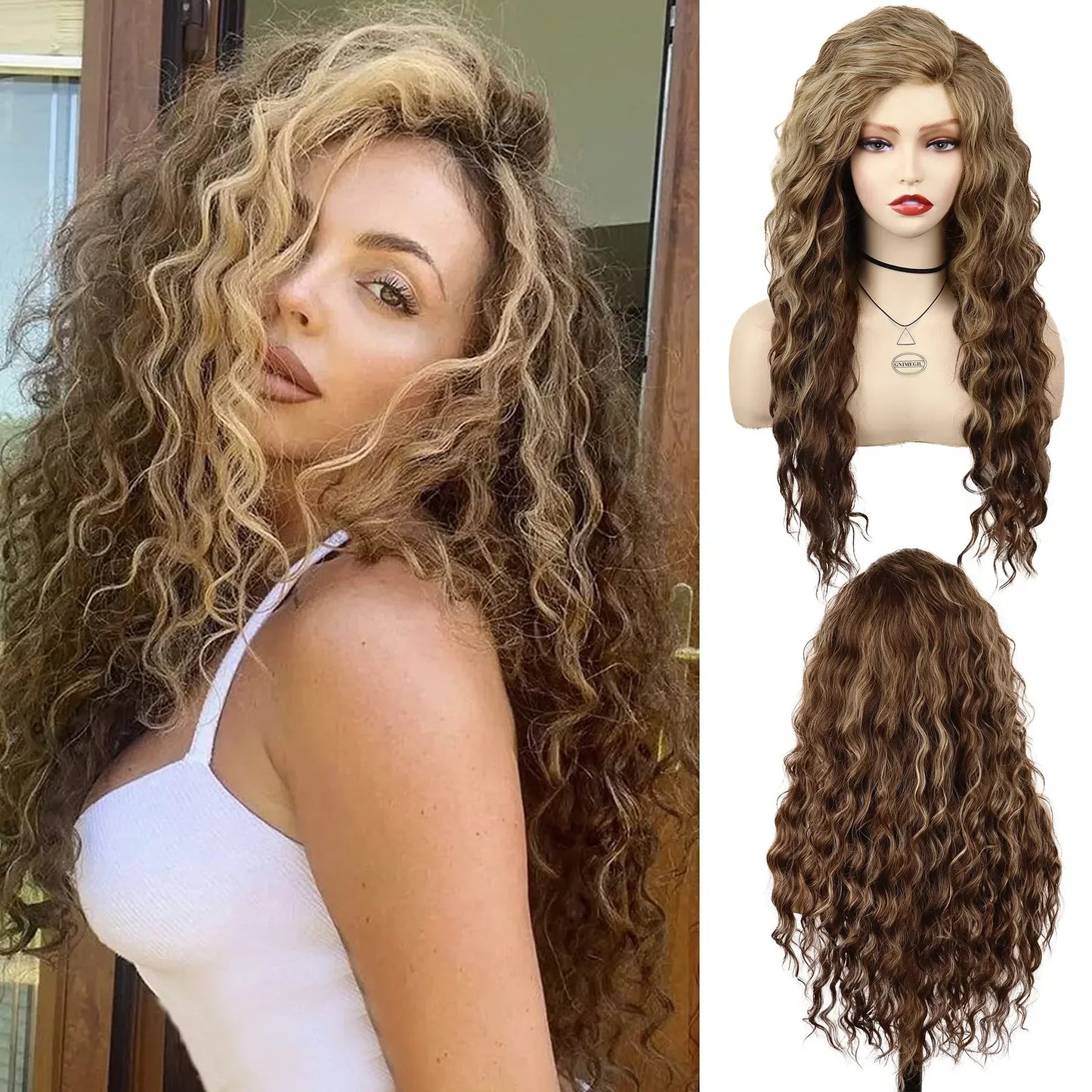 Synthetic Wigs Women Long Hair Ash Blonde Curly Wig Female Natural Wavy Drag Queen Regular Wig 80s Brown Ombre Wigs for Girls