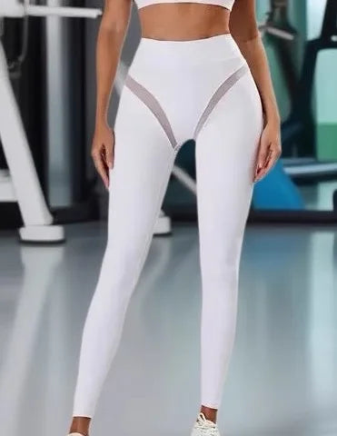 2 Piece Women Yoga Set High Waist Scrunch Leggings Mesh Sports Bra Workout Outfit