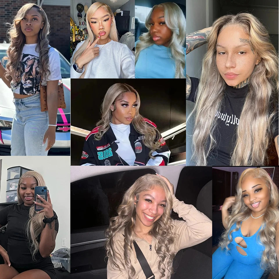 Highlight Ash Blonde Colored HD 13X4 Lace Front Wig Bleach Knots Pre-Plucked 5X5 Lace Closure Wig Human Hair Wigs For Women