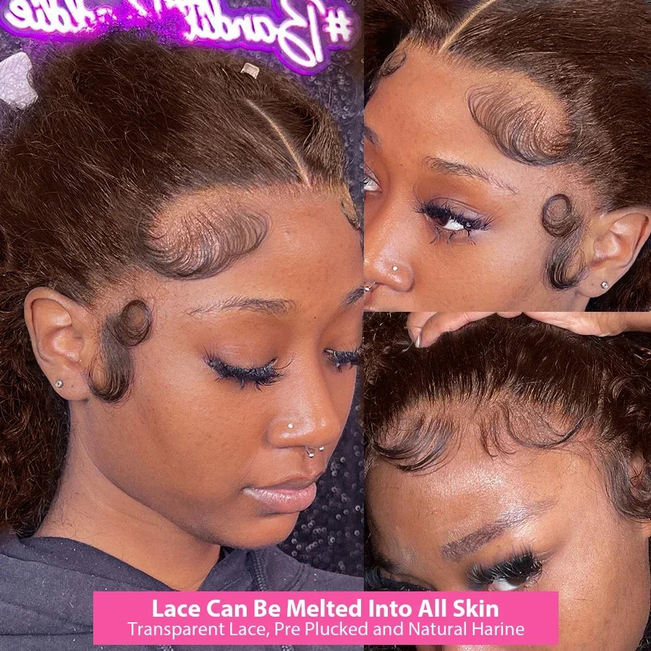 13x4 Chocolate Brown Lace Front Wigs Colored 13x6 HD Transparent Curly Lace Front Human Hair Wig Deep Wave Frontal Wig For Women