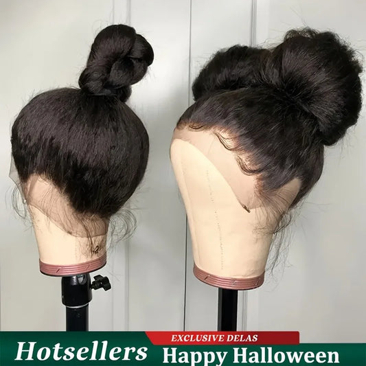 250% Density Human Hair Wig Kinky Straight Yaki Texture Pre Plucked 13x4 and 5x5 Glueless HD Lace Front Designed for Black Women