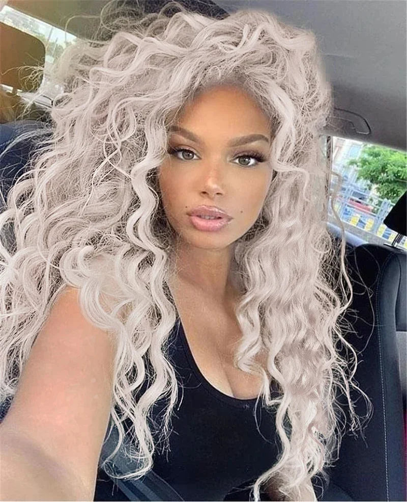 Synthetic Wigs Women Long Hair Ash Blonde Curly Wig Female Natural Wavy Drag Queen Regular Wig 80s Brown Ombre Wigs for Girls