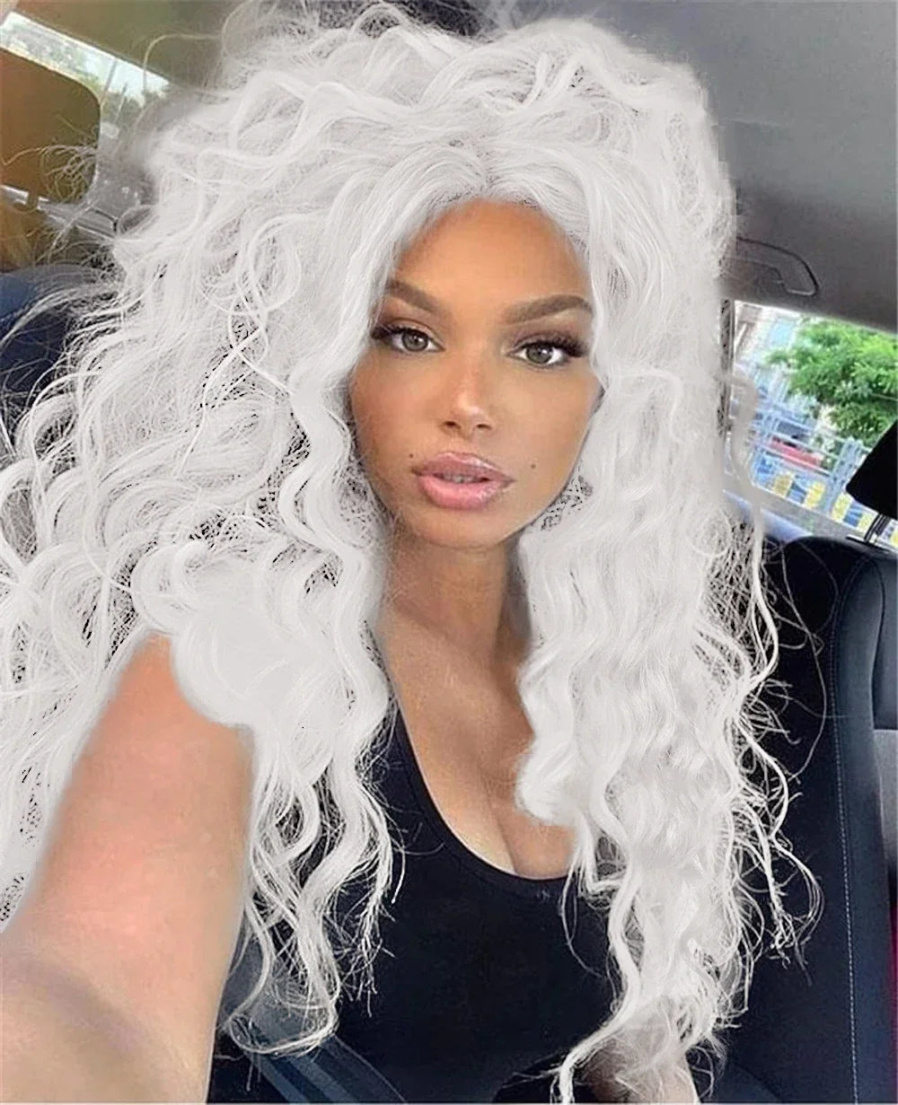Synthetic Wigs Women Long Hair Ash Blonde Curly Wig Female Natural Wavy Drag Queen Regular Wig 80s Brown Ombre Wigs for Girls