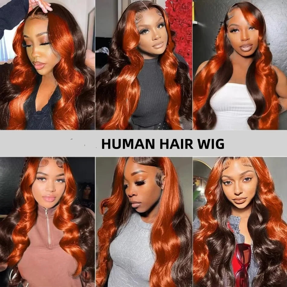 Highlight Ombre Orange Body Wave 13x6 Lace Front Wigs Human Hair 13x4 Hd Lace Frontal Wigs Brazilian Pre Plucked Wigs For Women