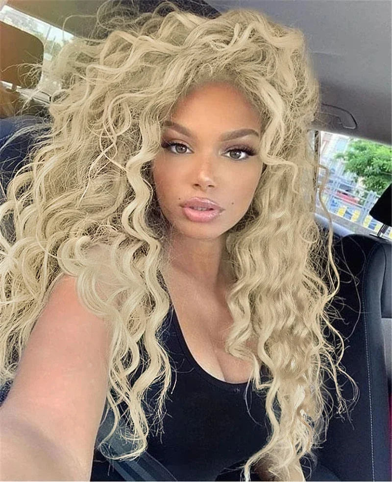 Synthetic Wigs Women Long Hair Ash Blonde Curly Wig Female Natural Wavy Drag Queen Regular Wig 80s Brown Ombre Wigs for Girls