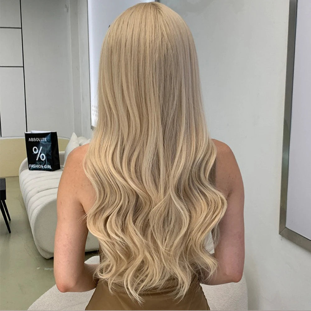 Blonde Wavy Synthetic Wigs with Bangs Natural Long Hair for Women Daily Party Lolita Cosplay  Glueless Wig Heat Resistant