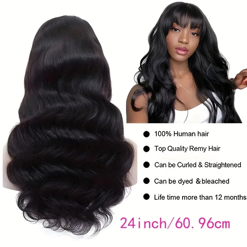 Body Wave Human Hair Wigs With Bangs Brazilian Remy Hair Wigs Machine Made Wig Natural Color For Women 200% Density