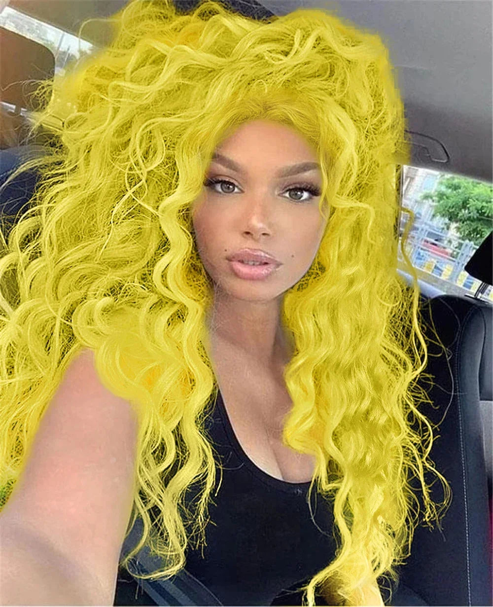 Synthetic Wigs Women Long Hair Ash Blonde Curly Wig Female Natural Wavy Drag Queen Regular Wig 80s Brown Ombre Wigs for Girls