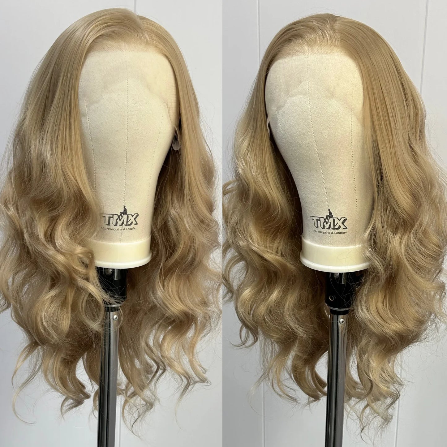 Long Blonde Curly Wavy Synthetic Loose Body Wave Lace Front Wigs for Women Free Part Ash Blonde Natural Looking Heat Resisant