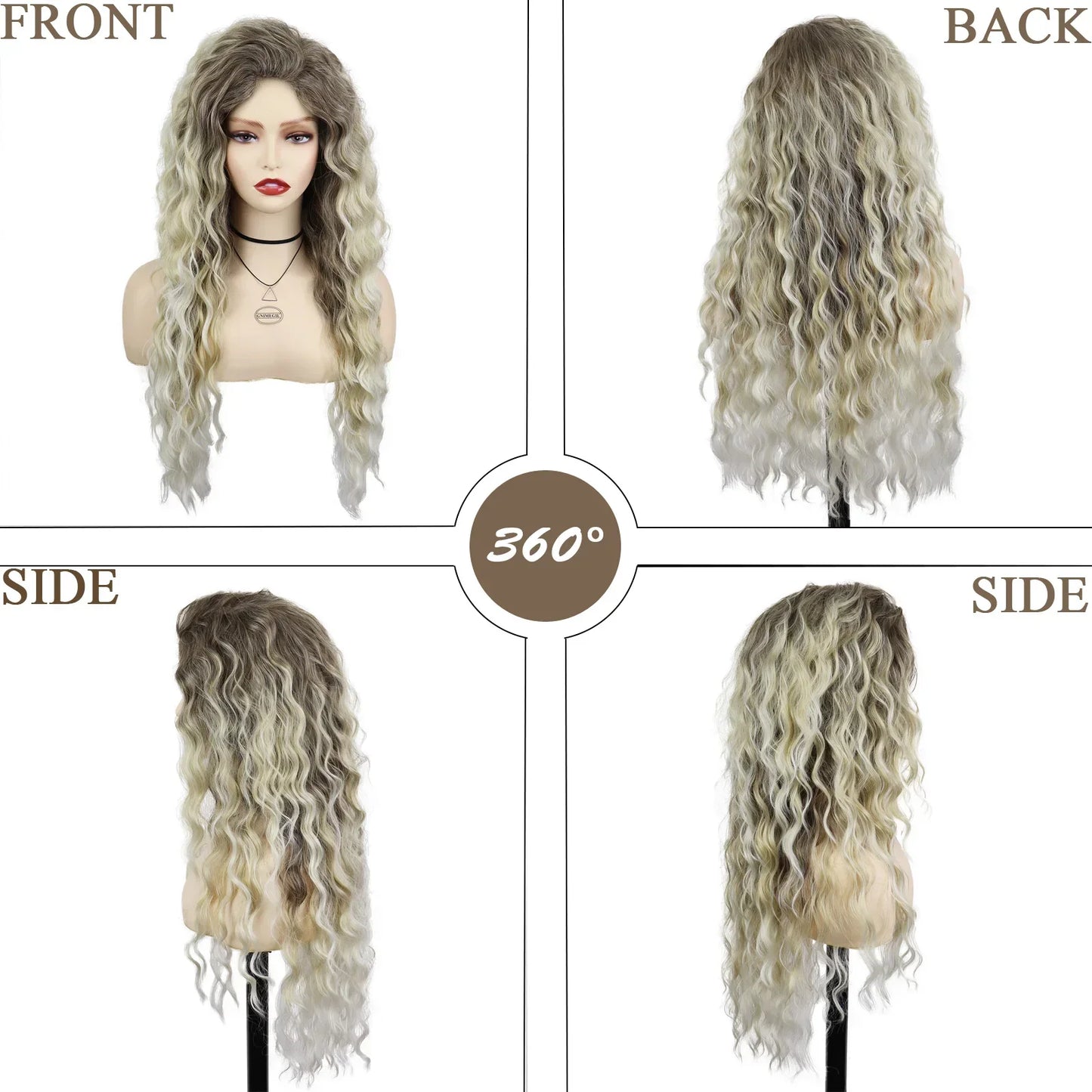 Synthetic Wigs Women Long Hair Ash Blonde Curly Wig Female Natural Wavy Drag Queen Regular Wig 80s Brown Ombre Wigs for Girls