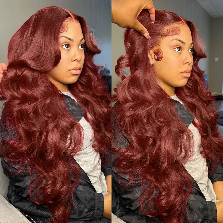13x6 HD Lace Front Human Hair Wig Reddish Brown Deep Wave Pre-Plucked Wig for Women
