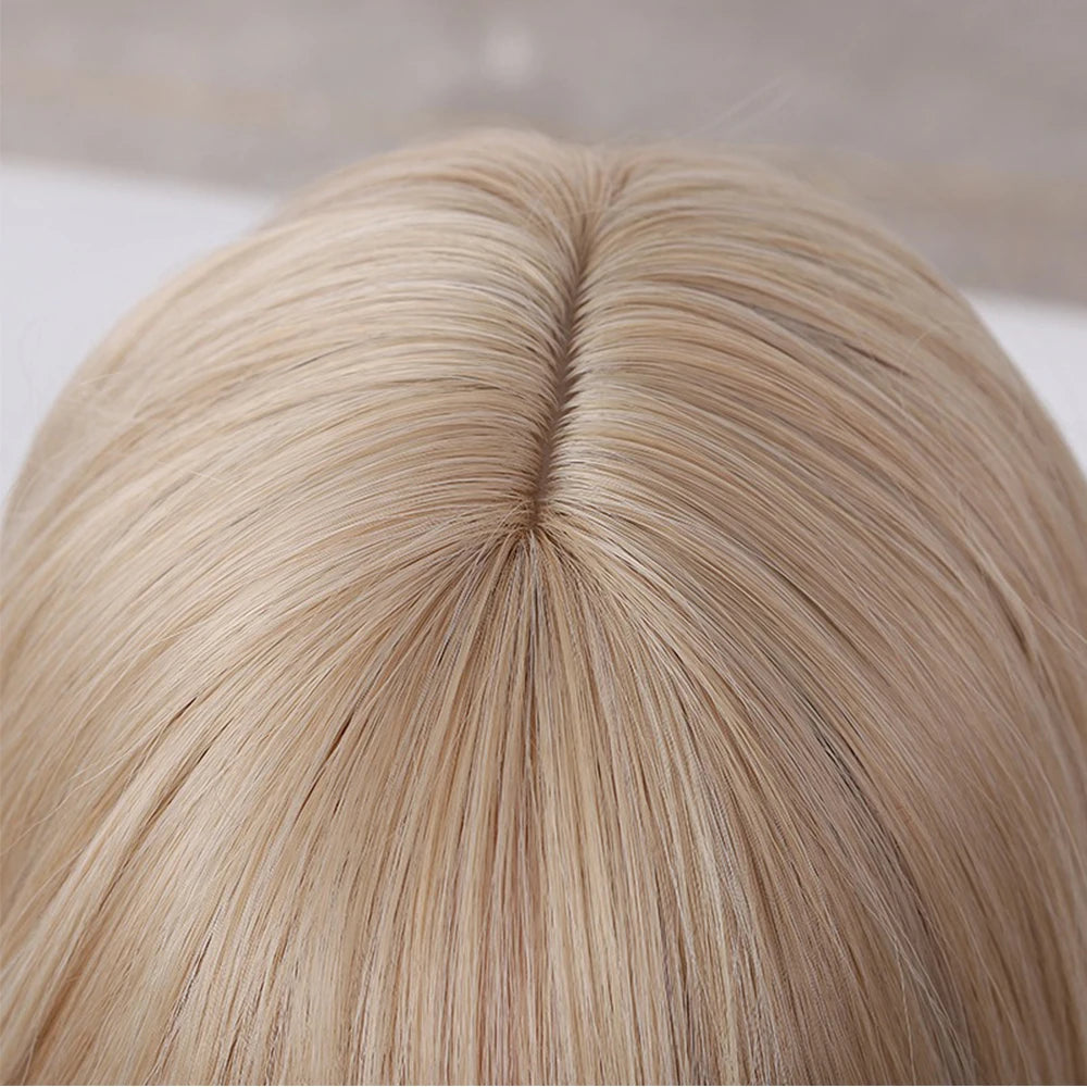 Blonde Wavy Synthetic Wigs with Bangs Natural Long Hair for Women Daily Party Lolita Cosplay  Glueless Wig Heat Resistant