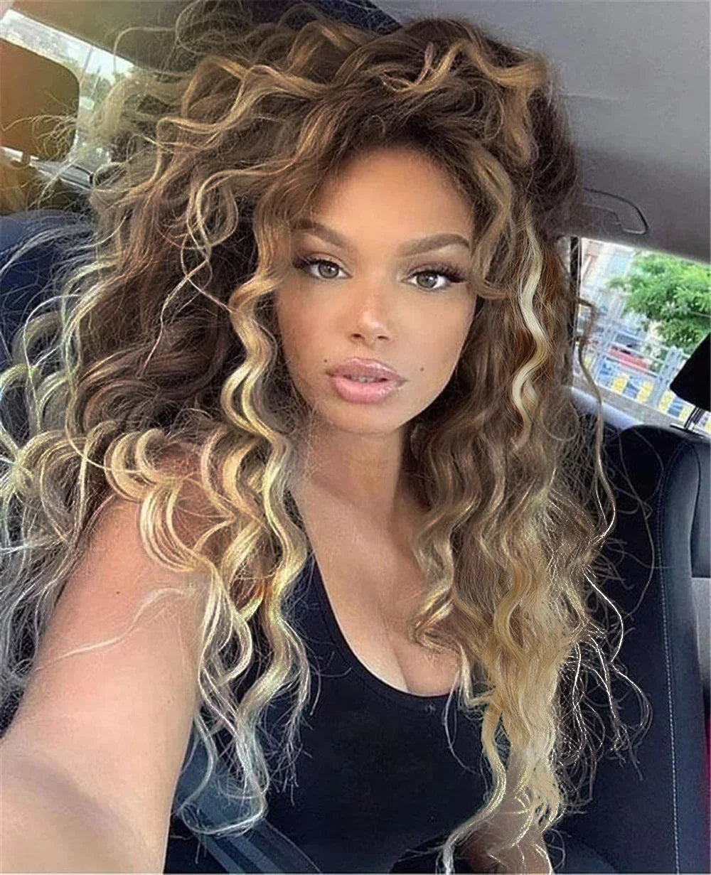 Synthetic Wigs Women Long Hair Ash Blonde Curly Wig Female Natural Wavy Drag Queen Regular Wig 80s Brown Ombre Wigs for Girls
