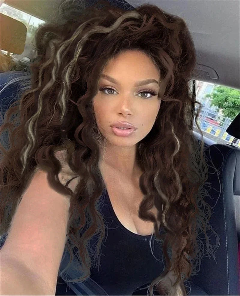 Synthetic Wigs Women Long Hair Ash Blonde Curly Wig Female Natural Wavy Drag Queen Regular Wig 80s Brown Ombre Wigs for Girls