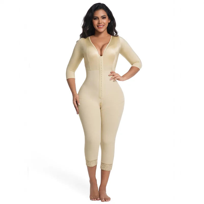 Women's Shapewear Bodysuit Zipper Mid Sleeve Tightening Enhanced Abdomen Hip Lifting Body Sculpting Underwear Breathable Poly...