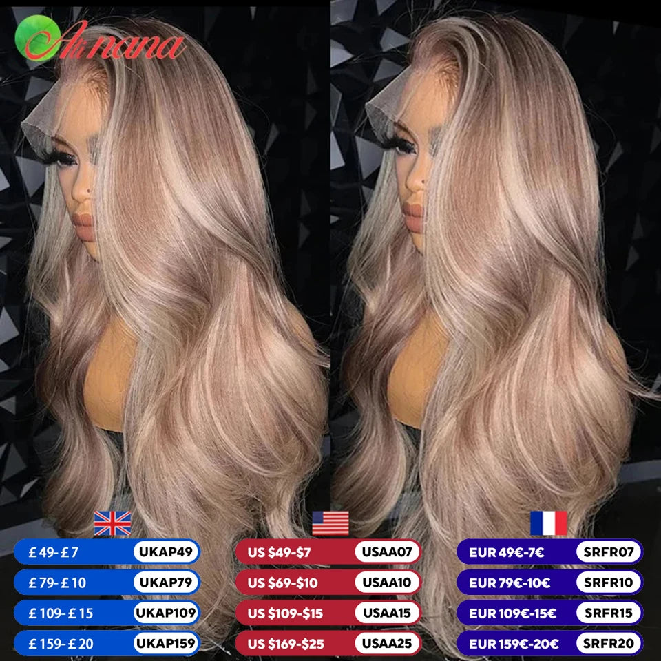 Highlight Ash Blonde Colored HD 13X4 Lace Front Wig Bleach Knots Pre-Plucked 5X5 Lace Closure Wig Human Hair Wigs For Women