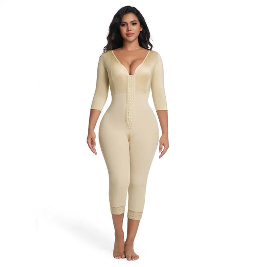 Women's Shapewear Bodysuit Zipper Mid Sleeve Tightening Enhanced Abdomen Hip Lifting Body Sculpting Underwear Breathable Poly...