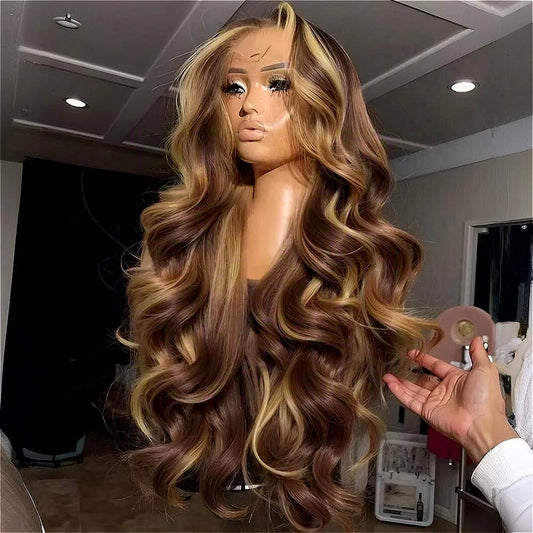30 Inch Honey Blonde Ombre Lace Front Wig Human Hair 13x4 HD Lace Front Wig 4/27 Highlight Ombre Body Wave Lace Frontal Glueless
