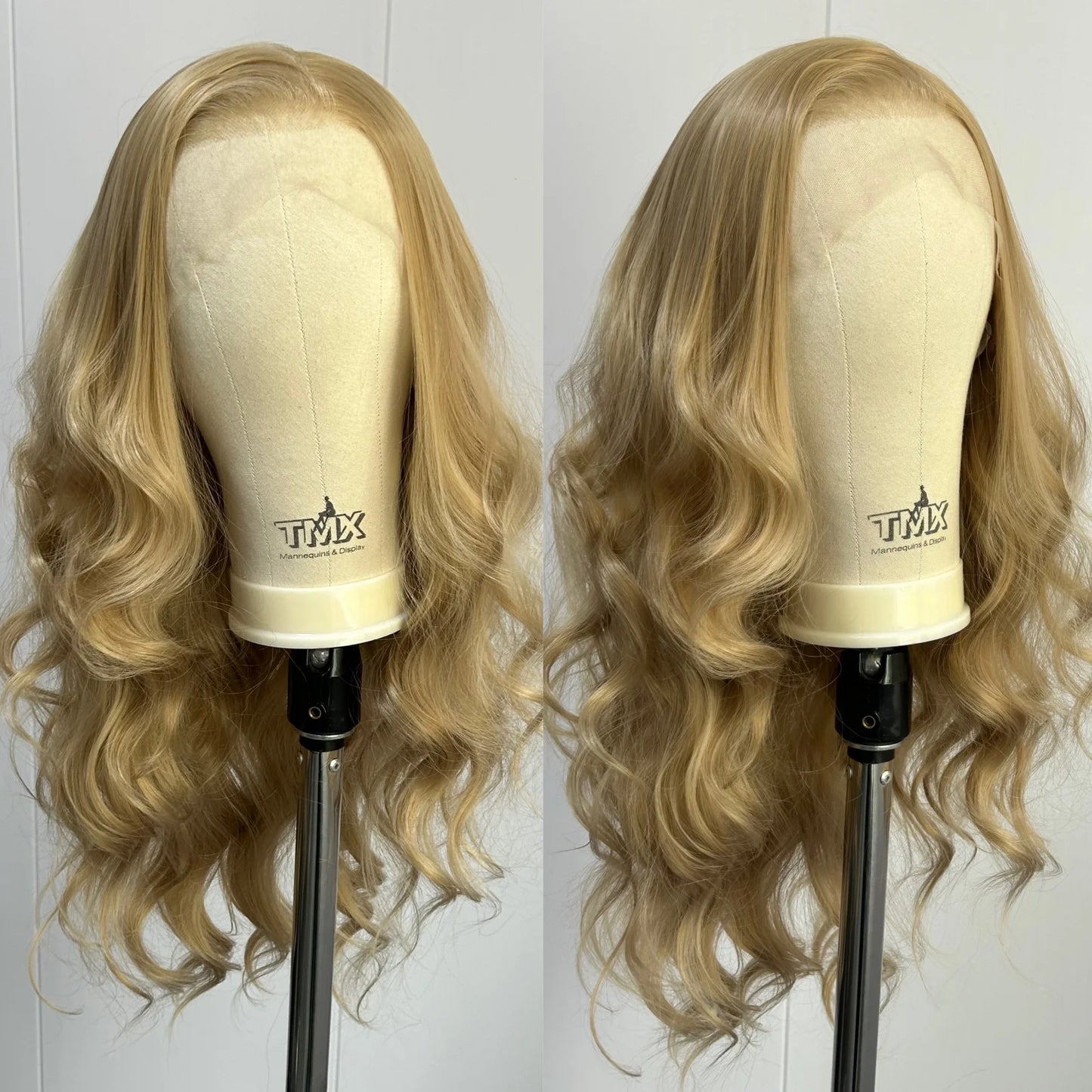 Long Blonde Curly Wavy Synthetic Loose Body Wave Lace Front Wigs for Women Free Part Ash Blonde Natural Looking Heat Resisant