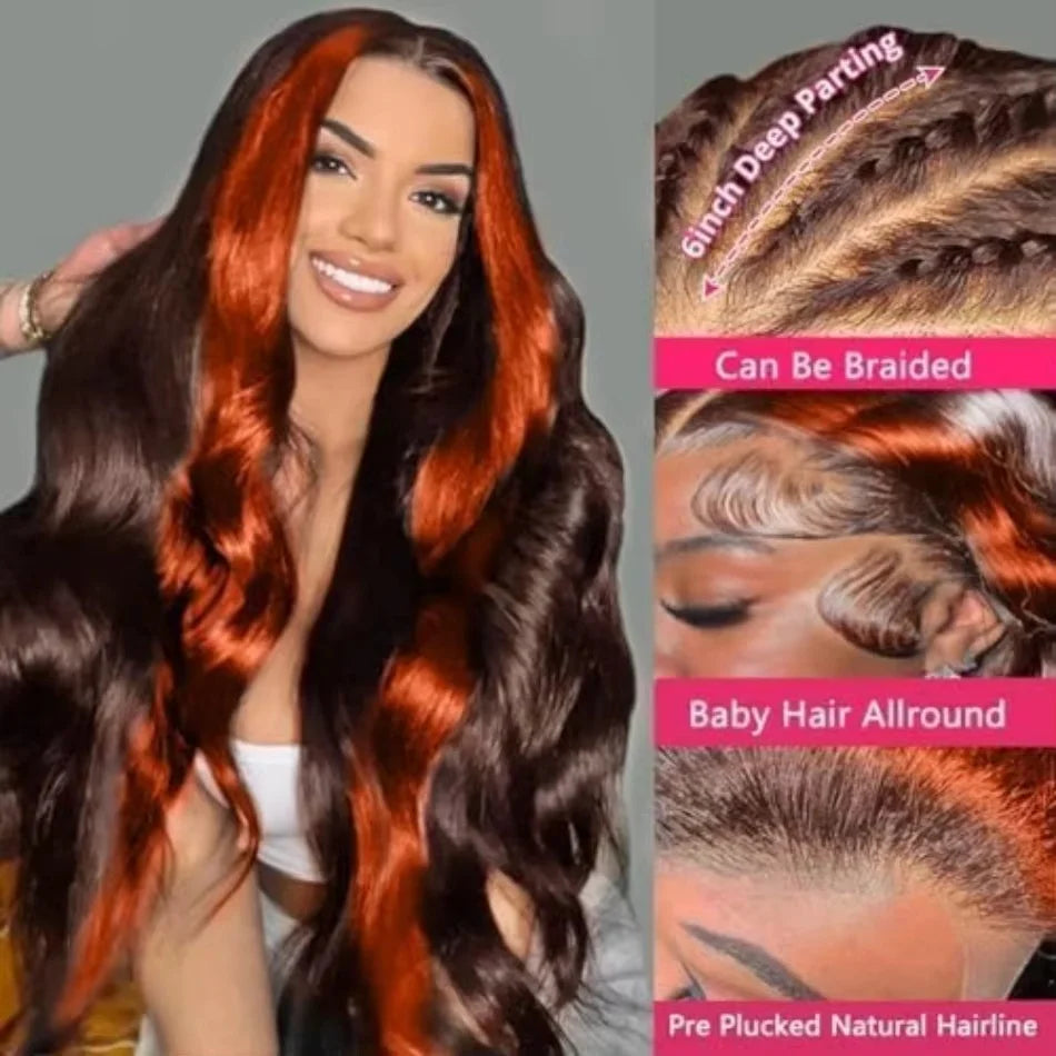 Highlight Ombre Orange Body Wave 13x6 Lace Front Wigs Human Hair 13x4 Hd Lace Frontal Wigs Brazilian Pre Plucked Wigs For Women