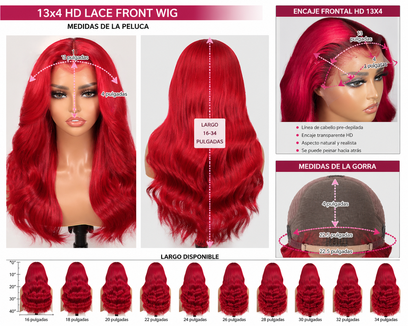 Red HD Lace Front Body Wave Wig – Premium Blend 70% Human Hair, Pre-Plucked 13x4 Lace