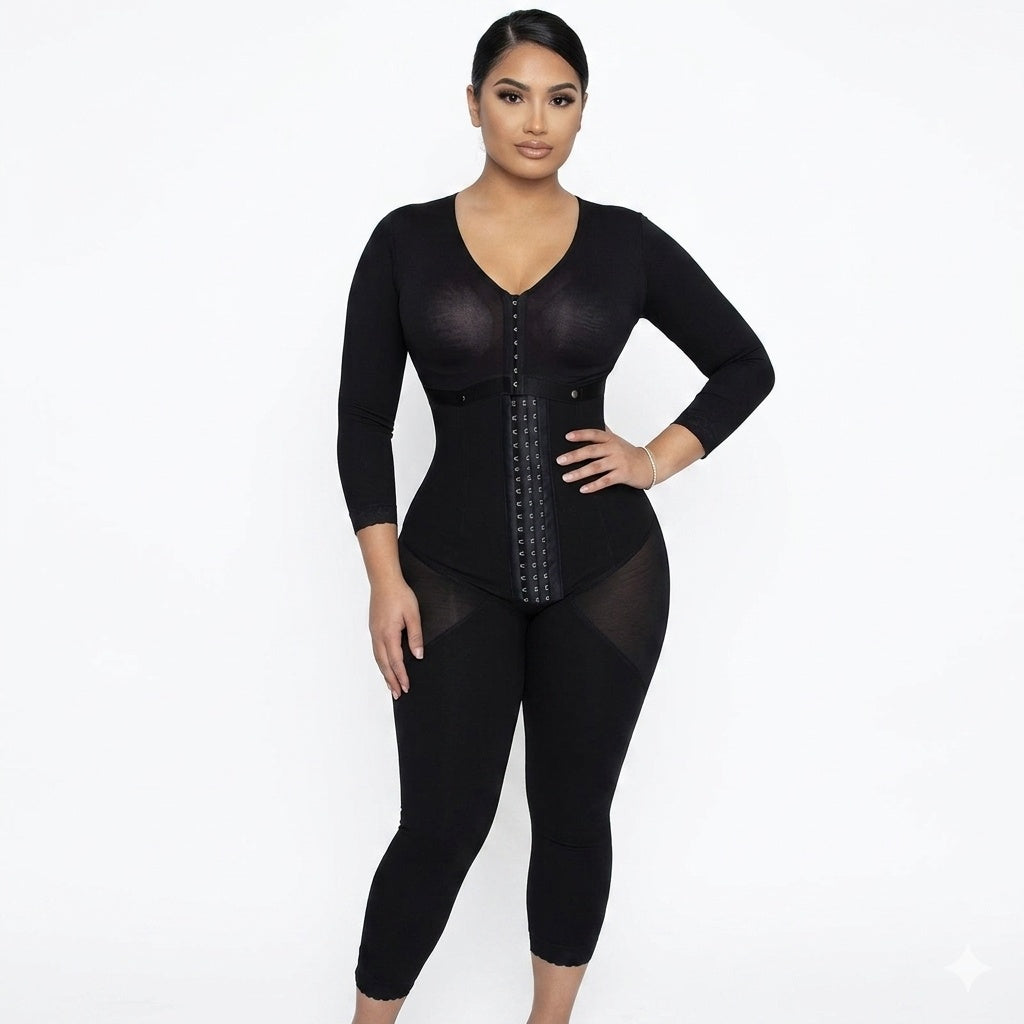 Colombian Full Body Shapewear Bodysuit | Postpartum & Post Surgery | Snatched Waist Tummy Control Long Sleeve